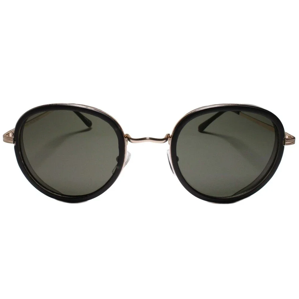 Indie Dapper 90s Retro Vintage Look Round Matte Black & Gold Frame Sunglasses